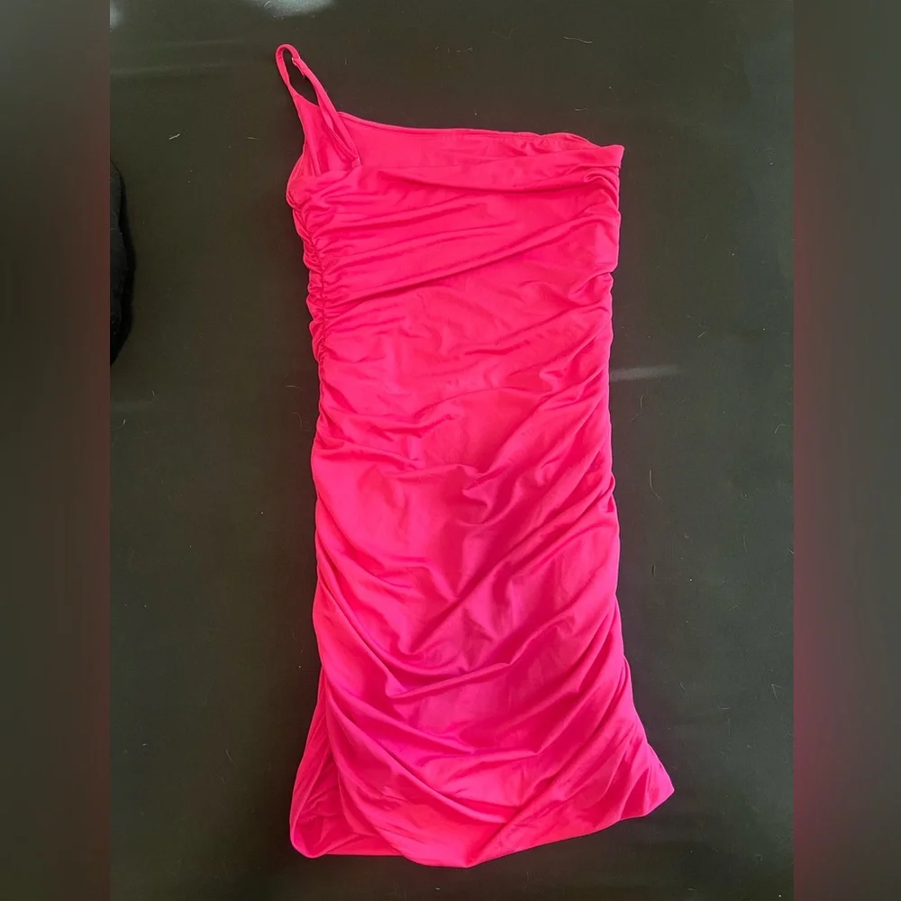 Hello Molly Fuchsia One Shoulder Dress - Picture 2 of 3